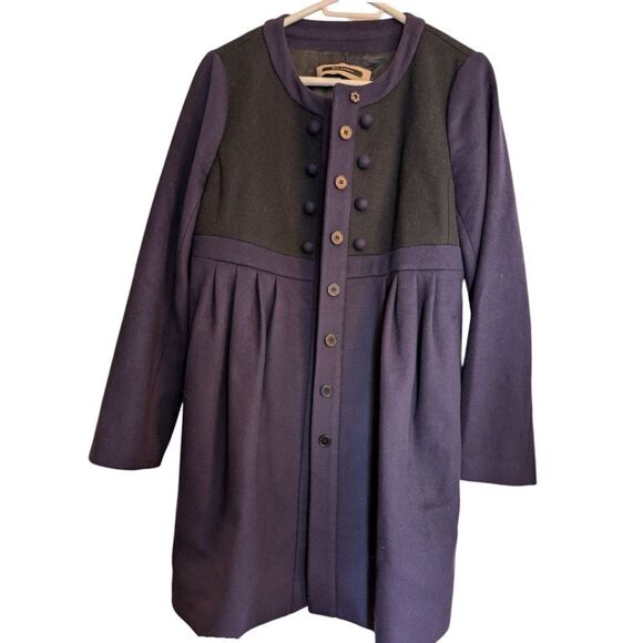 Tara Jarmon Paris eggplant color empire waist collarless feminine coat 44EU/10us - Picture 3 of 13